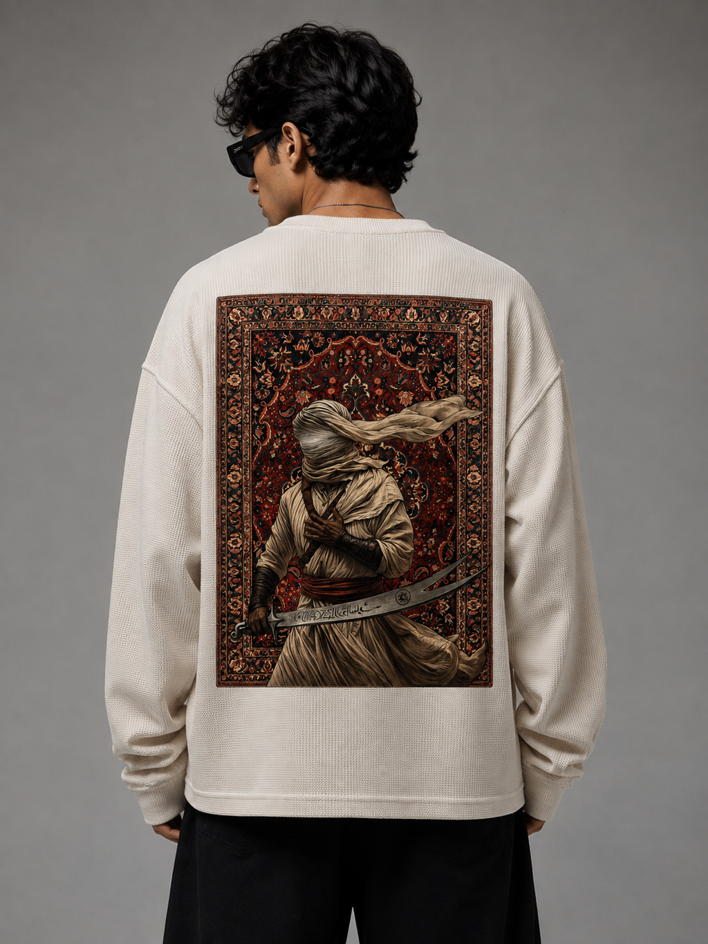 🖤 Arabic Fighter — Waffle Boxy Fit Tee