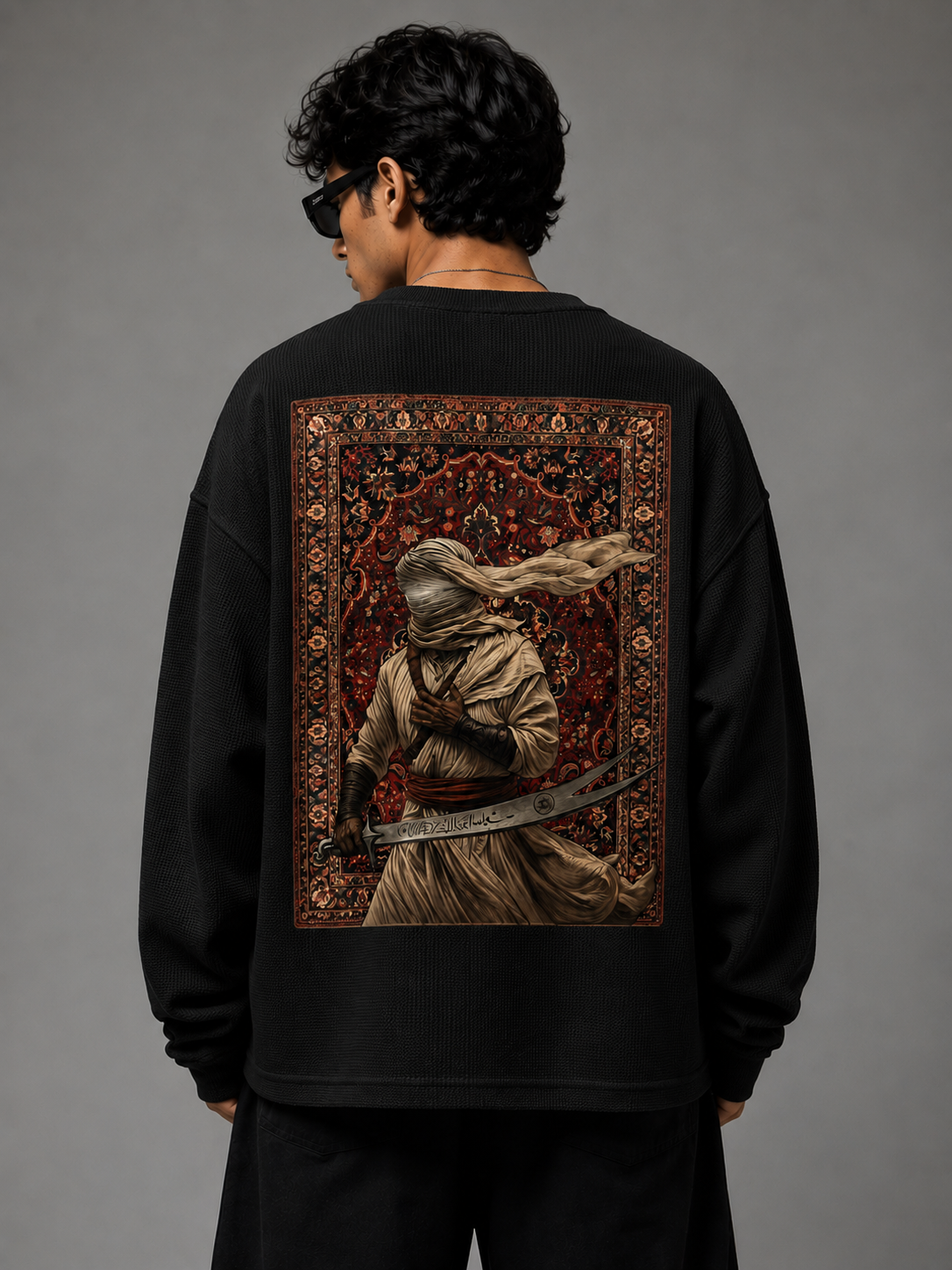 🖤 Arabic Fighter — Waffle Boxy Fit Tee