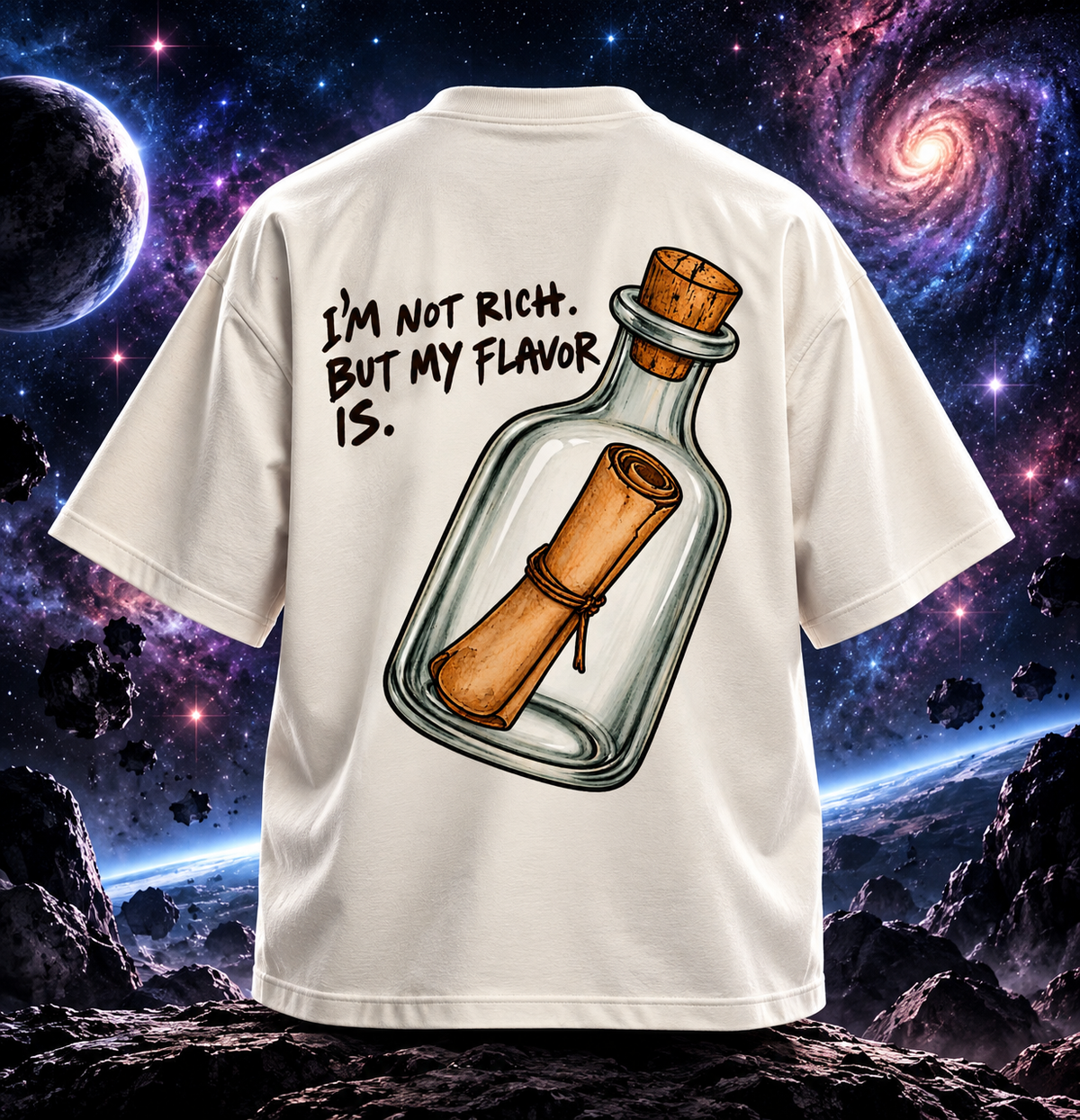 🍾 FLAVOR OVER FORTUNE — Oversized Graphic T-Shirt