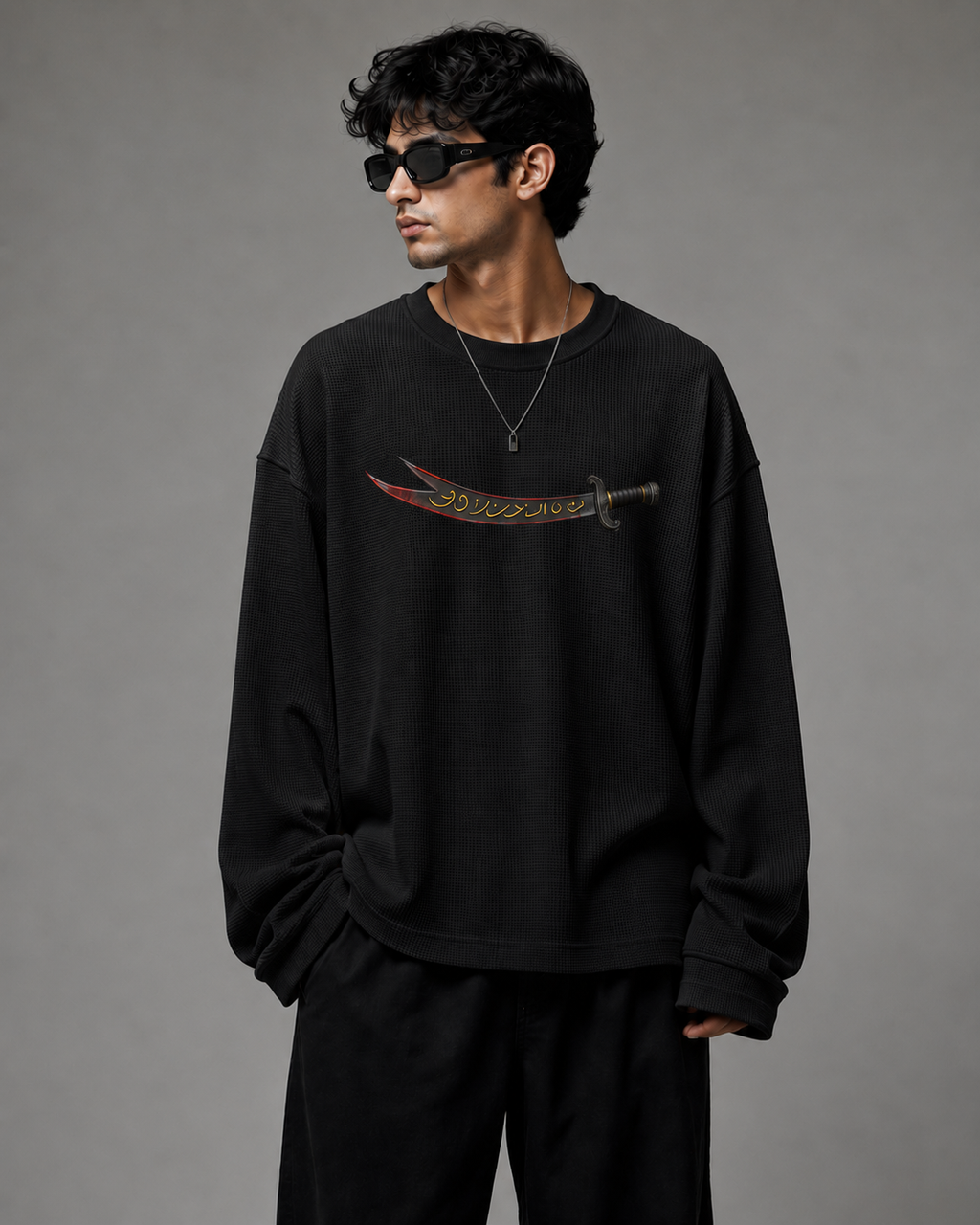 🖤 Arabic Fighter — Waffle Boxy Fit Tee