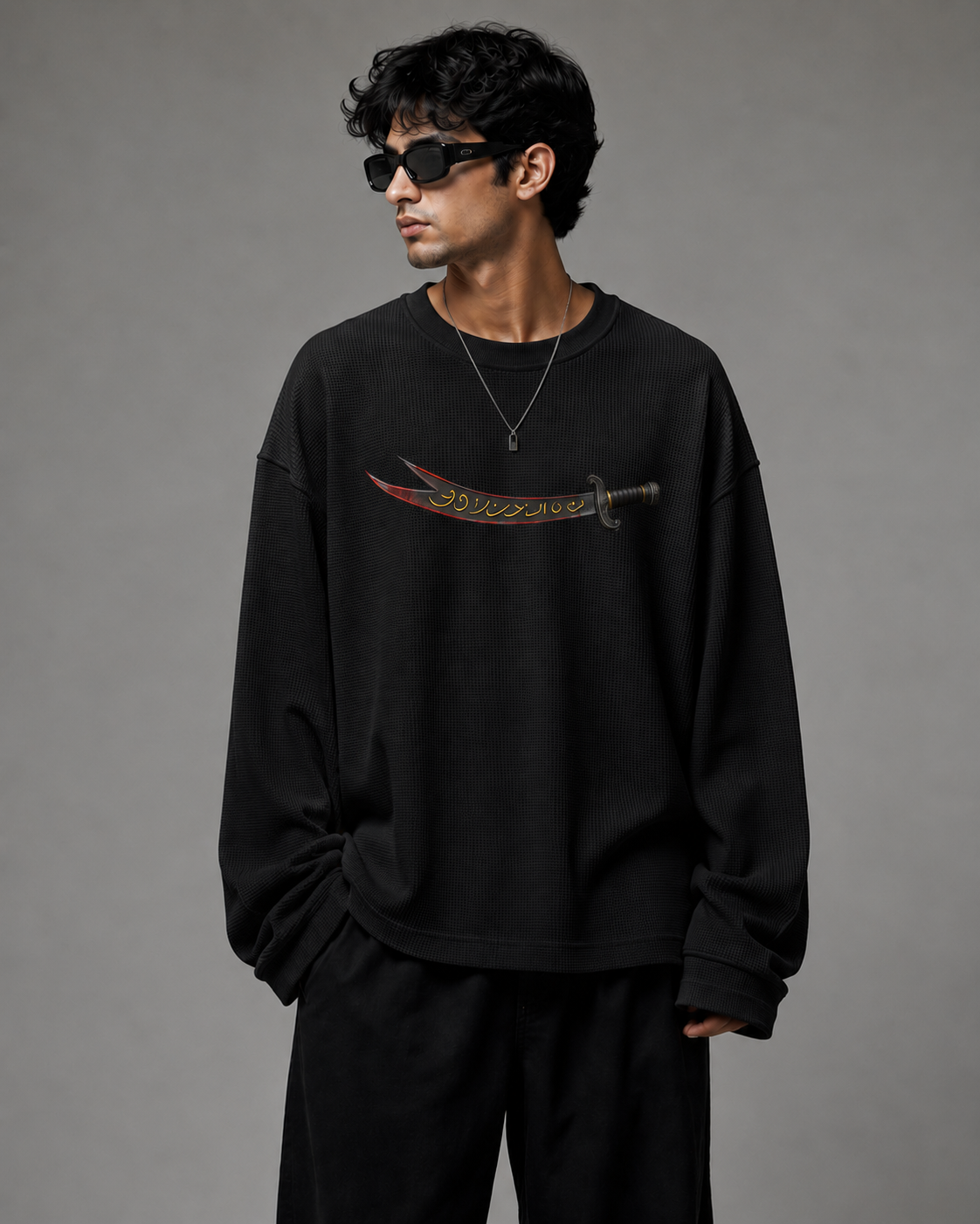 🖤 Arabic Fighter — Waffle Boxy Fit Tee